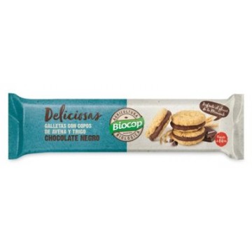 GALLETAS CON COPOS DE AVENA Y TRIGO RELLENAS DE CHOCOLATE NEGRO DELICIOSAS 150G BIOCOP