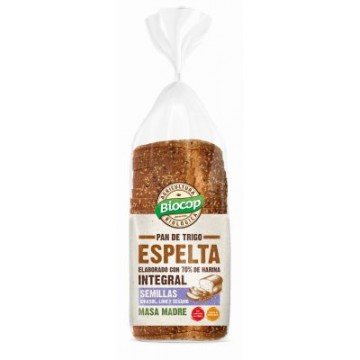 PAN DE MOLDE DE ESPELTA INTEGRAL CON SEMILLAS DE GIRASOL LINO Y SESAMO 400G BIOCOP